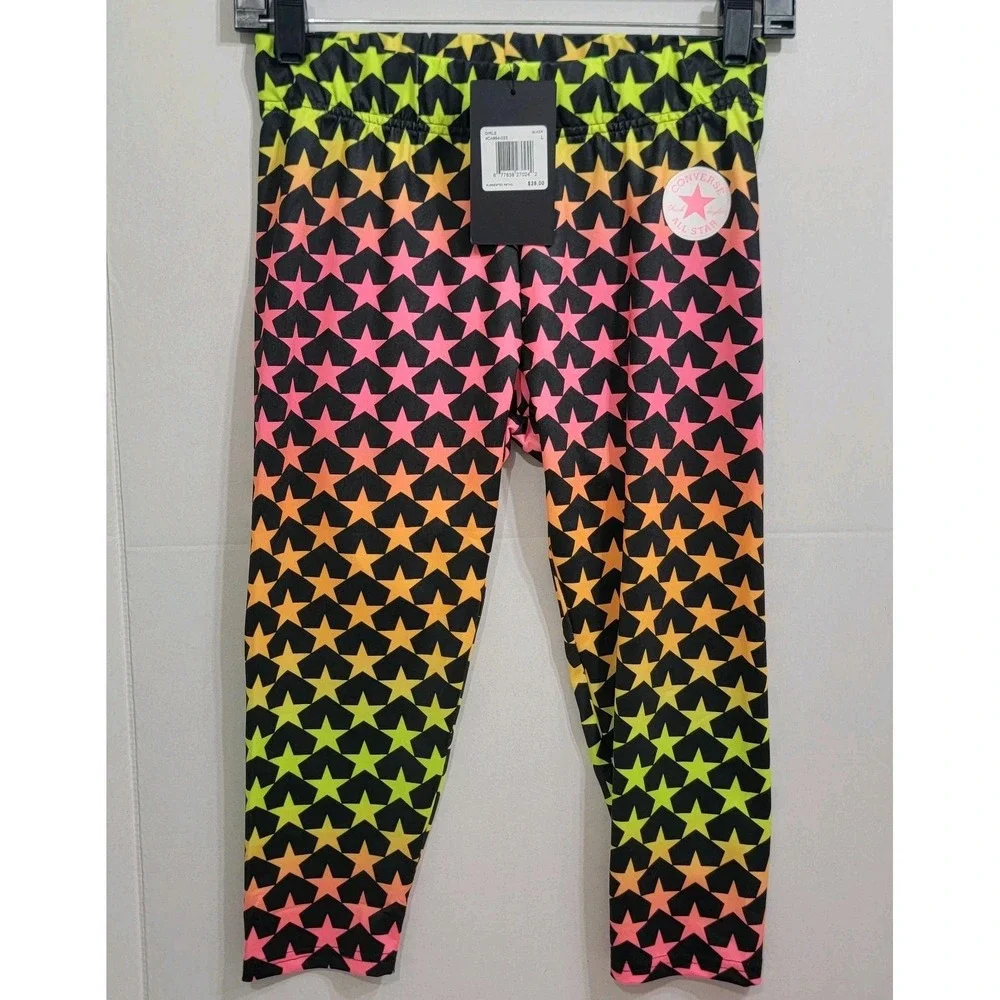 Converse All Stars Black With Stars All Over Print Capri Leggings Girls Sz Large